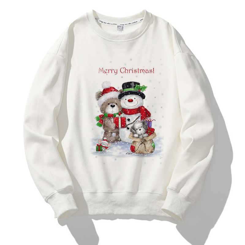 Lovely Christmas O-Neck White Sweater Z