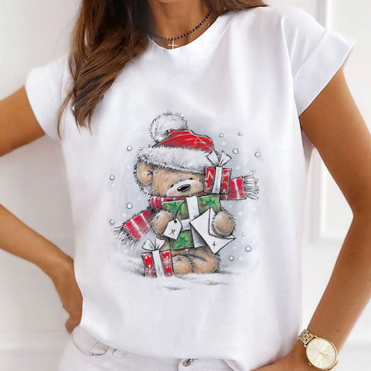 2021 Christmas Fashion Women White T-Shirt C