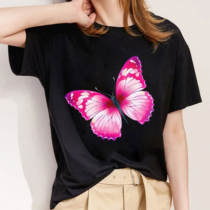 Pretty Butterfly Women Black T-Shirt C