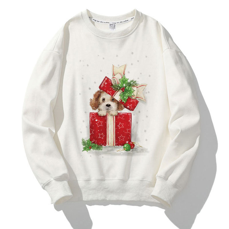Happy 2021 Christmas O-Neck White Sweater L