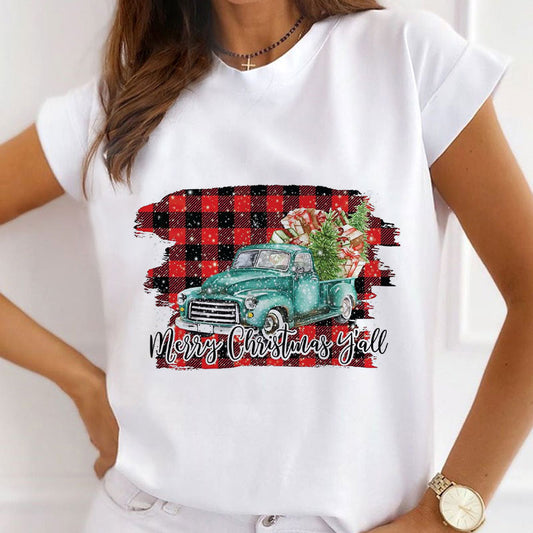 Merry Christmas Ladies White T-Shirt S