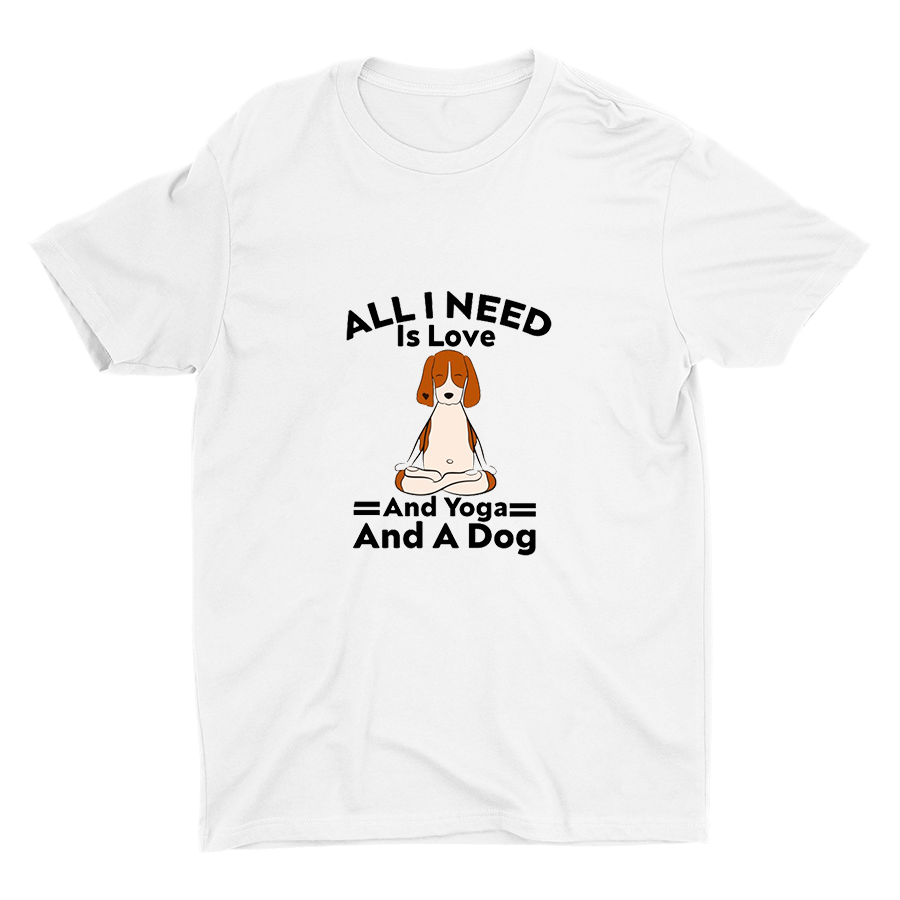 All I Need is Love Yoga And A Dog Printed T-shirt