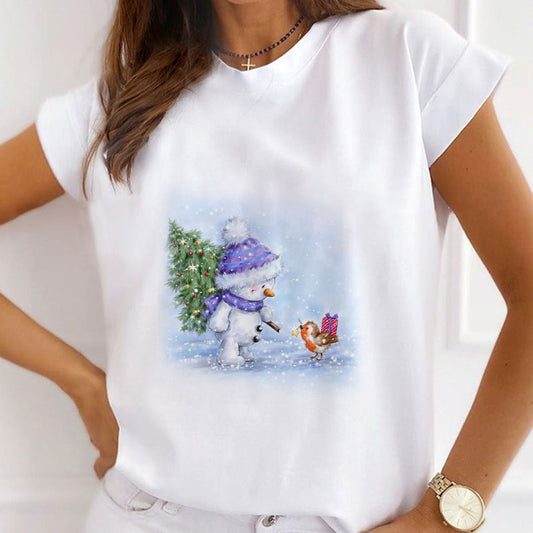 HAPPY 2021 Christmas Ladies White T-Shirt V