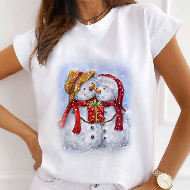 Lovely Christmas Women White T-Shirt S