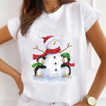 2022 Christmas Cute Snowman White T-Shirts