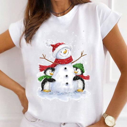 2022 Christmas Cute Snowman White T-Shirts