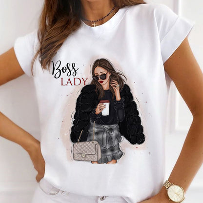 Style V :  Comfortable life Female White T-Shirt