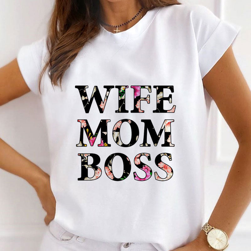 Mom Wife Boss Women White T-Shirt A