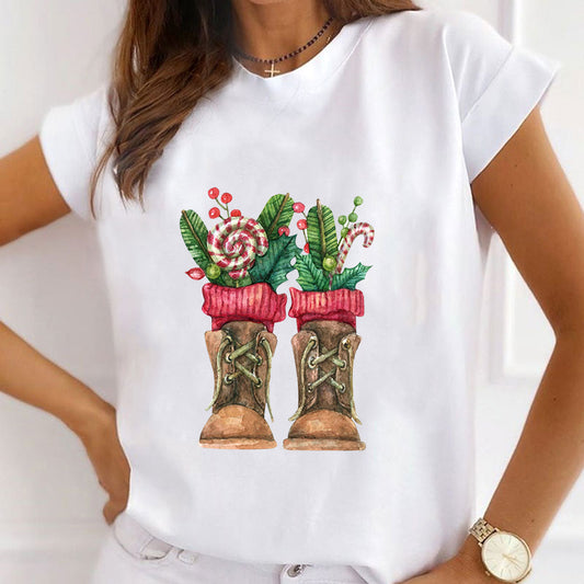 Christmas Western Boots White T-Shirts B