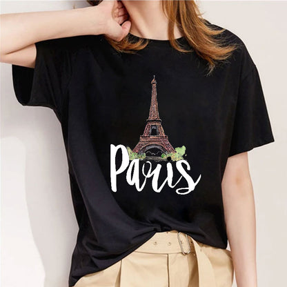 Style H： Fashion Capital Paris Women Black T-Shirt
