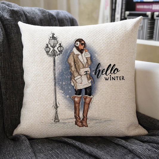 Hello Winter Linen Pillowcase