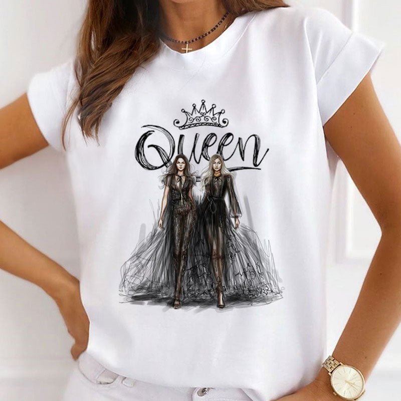 Style P£º  Like A Queen Female White T-Shirt
