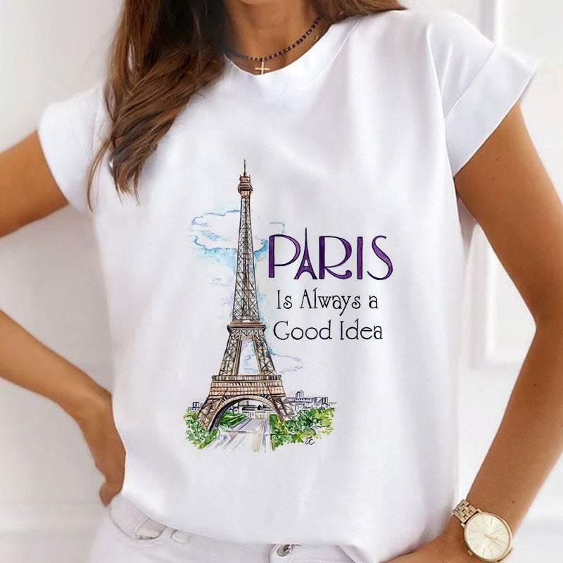 Style O£º Fashion Capital Paris Women White T-shirt
