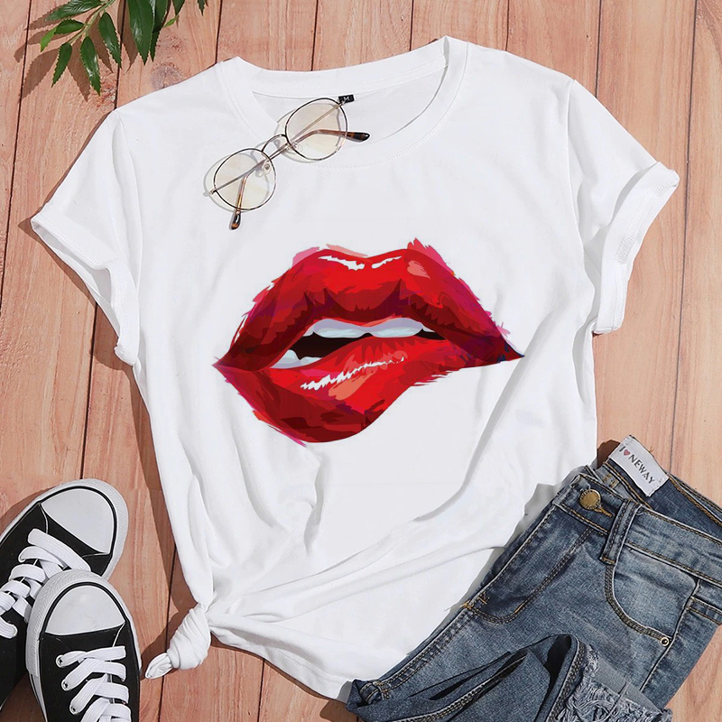 Style L Sexy Lips Women White T-Shirt