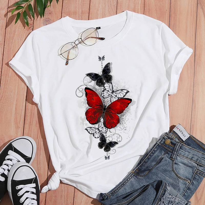 Style R :   Pretty Butterfly Women White T-Shirt