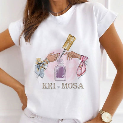 Style H£ºNail Aolish Series Female White T-Shirt