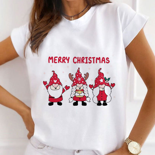 2021 Christmas Fashion Women White T-Shirt E