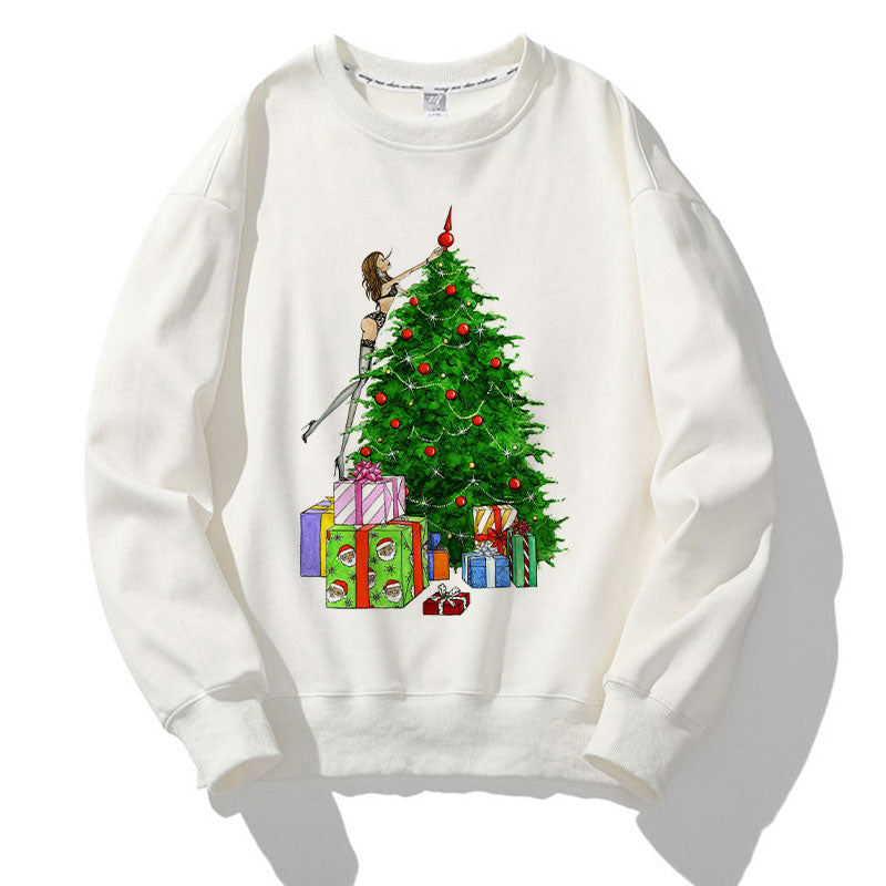 Happy 2021 Christmas O-Neck White Sweater L