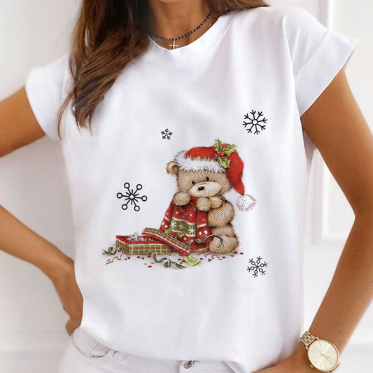 HAPPY NEW YEAR Christmas Women White T-Shirt B