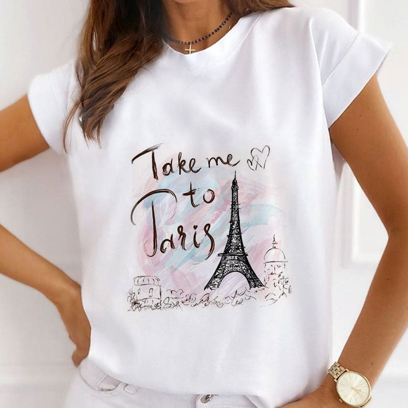 Style U£º Fashion Capital Paris Women White T-shirt