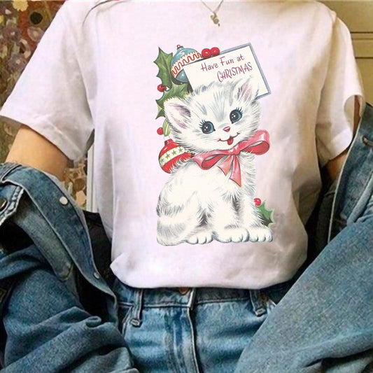 Gorgeous Christmas Women White T-Shirt C