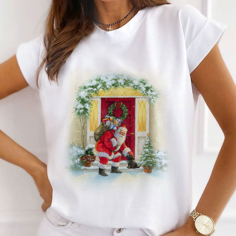 2021 Beautiful Christmas Women White T-Shirt S