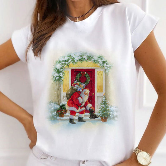 2021 Beautiful Christmas Women White T-Shirt S