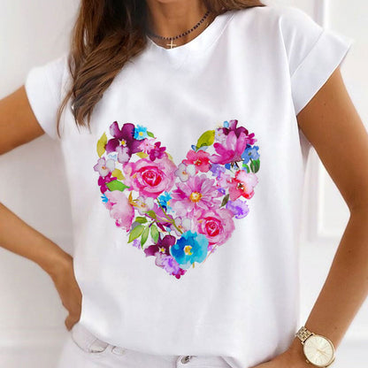 Style E :   The Flower Is Full Of Love Femal White T-Shirt