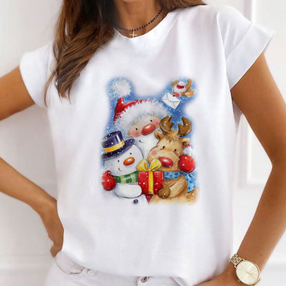 2021 Christmas Fashion Ladies White T-Shirt H