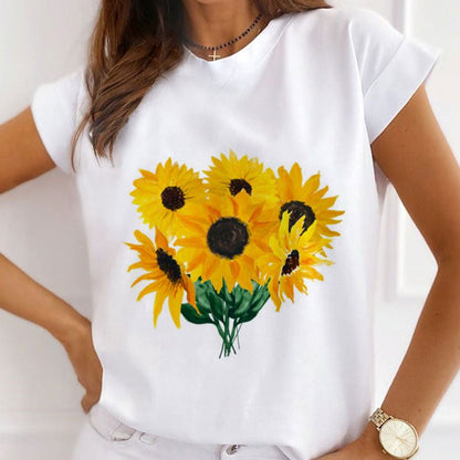 Style L :   The Flower Is Full Of Love Femal White T-Shirt