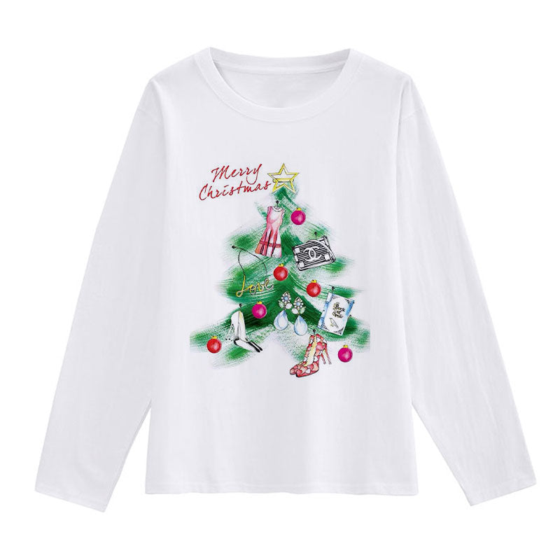 2021 Beautiful Christmas Women White T-Shirt V