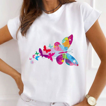 Style A:   Pretty Butterfly Women White T-Shirt