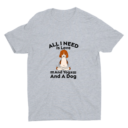 All I Need is Love Yoga And A Dog Printed T-shirt