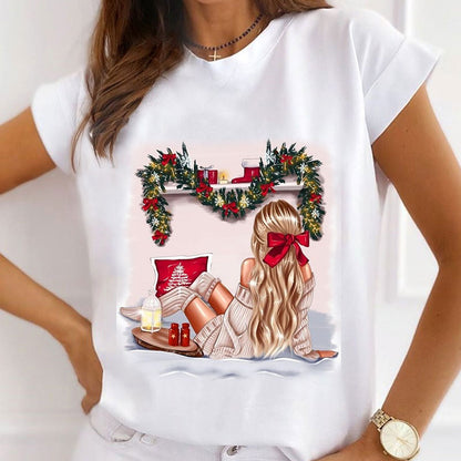 Merry Christmas Women White T-Shirt H