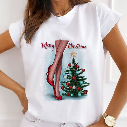 Hello Christmas Women White T-Shirt M