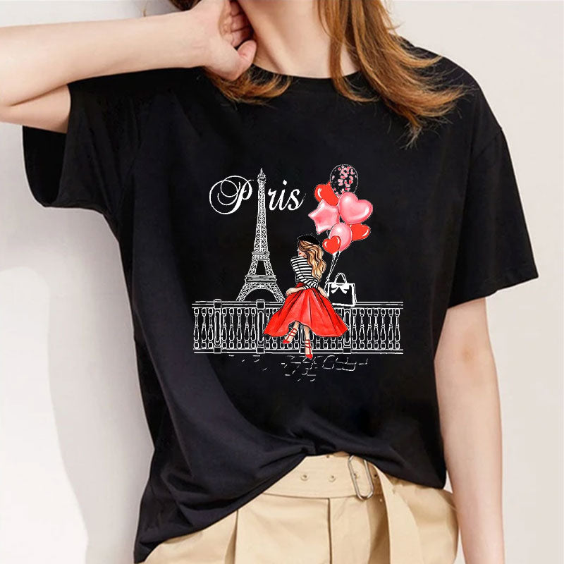 Style B： Fashion Capital Paris Women Black T-Shirt