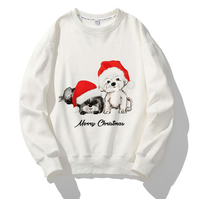 Happy 2021 Christmas O-Neck White Sweater P