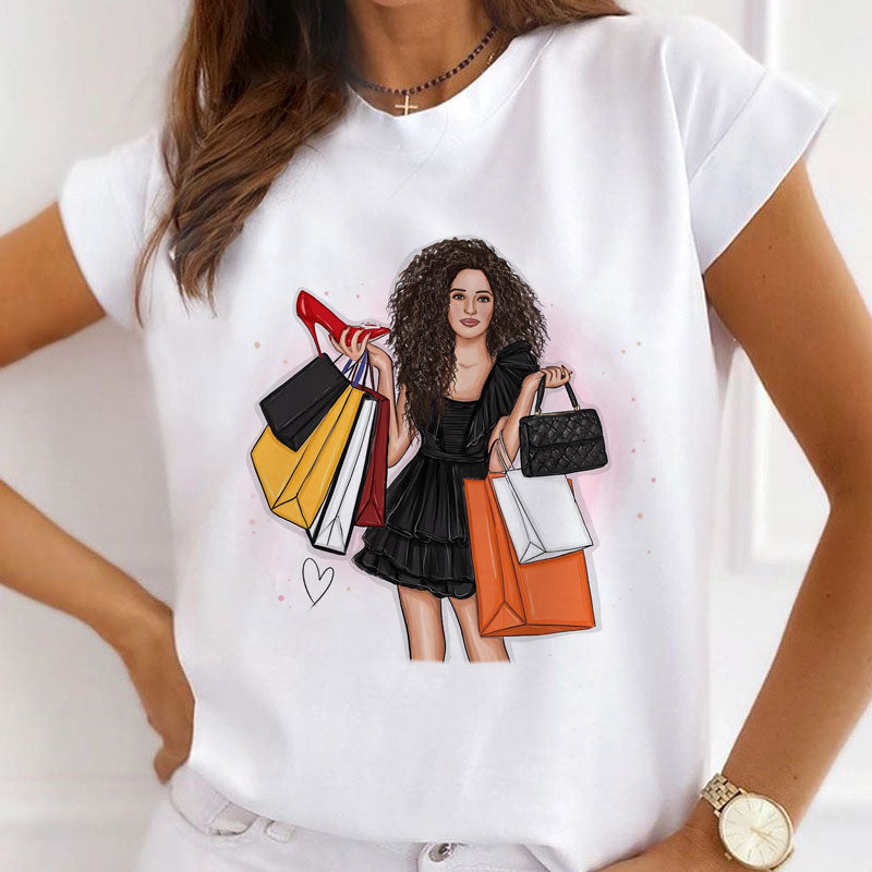 Style G :  Shopping Together Female White T-Shirt