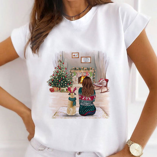 HAPPY Christmas Women White T-Shirt P