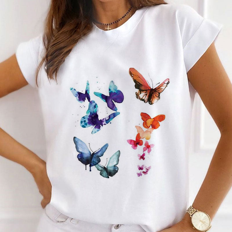 Style D:   Pretty Butterfly Women White T-Shirt