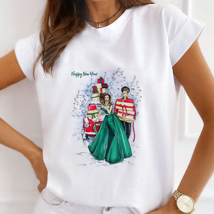 HAPPY Christmas Women White T-Shirt Q