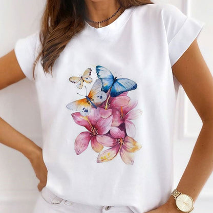 Style E :   Pretty Butterfly Women White T-Shirt
