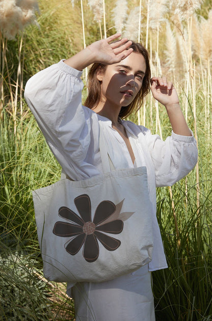 DARK BROWN DAISY CANVAS BAG