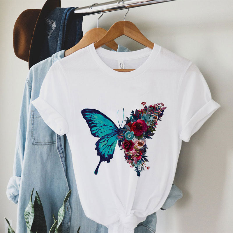 Beautiful Butterfly White T-Shirt For Women C
