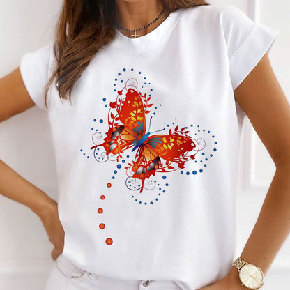 Style F :   Pretty Butterfly Women White T-Shirt