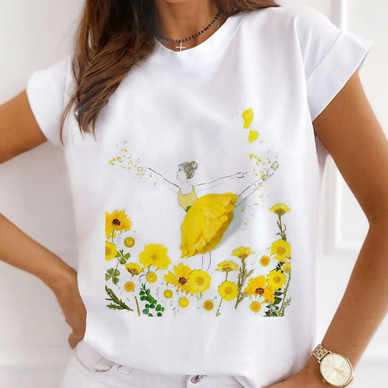 Style Z :   The Flower Is Full Of Love Femal White T-Shirt