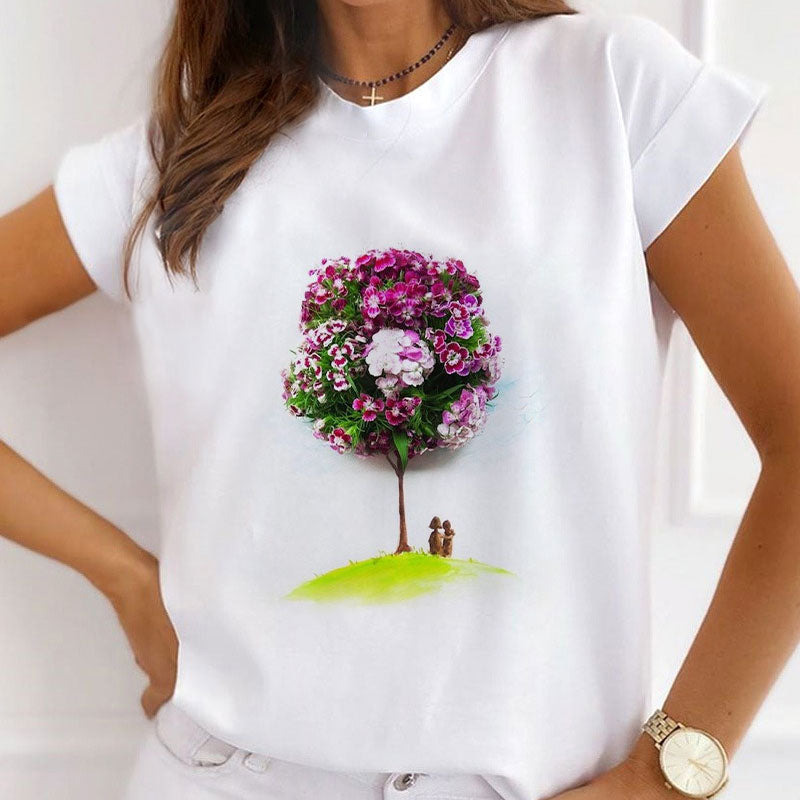 Style U£ºBeautiful Dresses With Flowers Women White T-Shirt