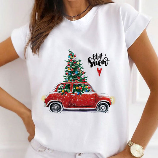 HAPPY Christmas Women White T-Shirt B