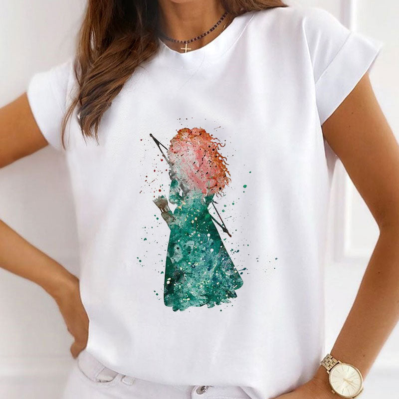 Style B :  Watercolor Princess Women White T-Shirt