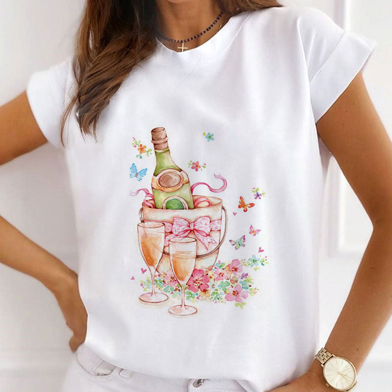 Style I£º Celebrate With Champagne Women White T-Shirt